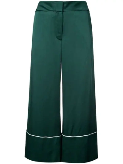 Monse Cropped Hammered-satin Wide-leg Pants In Green