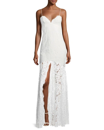 Fame And Partners Babe Lace Front-slit Sleeveless Dress In Ivory