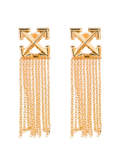 Off-white Arrow Chain Pendant Earrings In Metallic