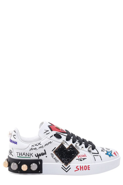 Dolce & Gabbana Portofino Studded Low-top Sneakers In Multi-colored