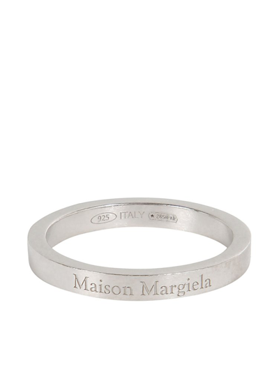 Maison Margiela Logo Engraved Ring In Palladio Burattato