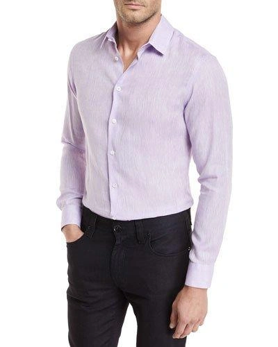 Giorgio Armani Linen Melange Sport Shirt In Purple
