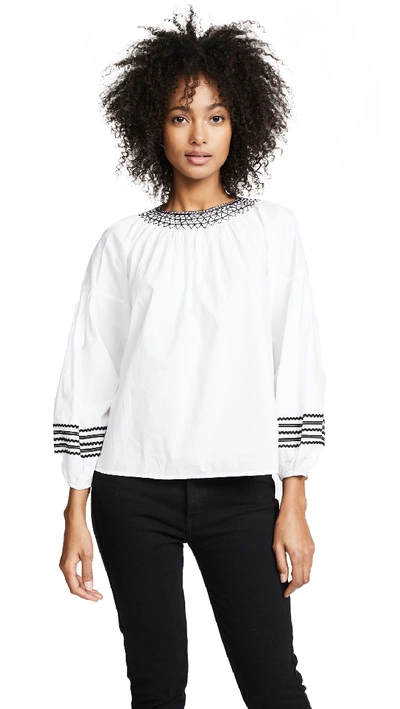 Joie Ghada Round-neck Poplin Top With Embroidery In Clean White