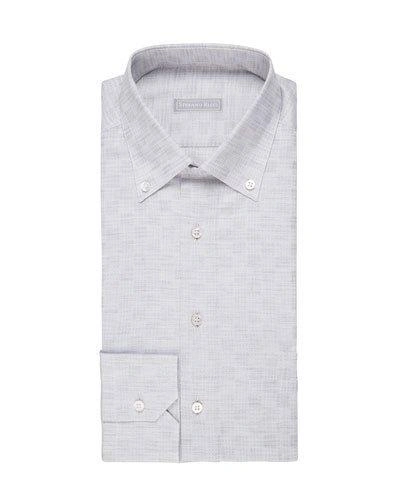 Stefano Ricci Crosshatch-pattern Cotton Dress Shirt In Light Gray