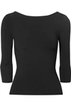 Vince Shrunken Wool Crewneck 3/4-sleeve Top In Black