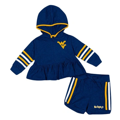 Colosseum Babies' Girls Infant  Navy West Virginia Mountaineers Spoonful Full-zip Hoodie And Shorts Set