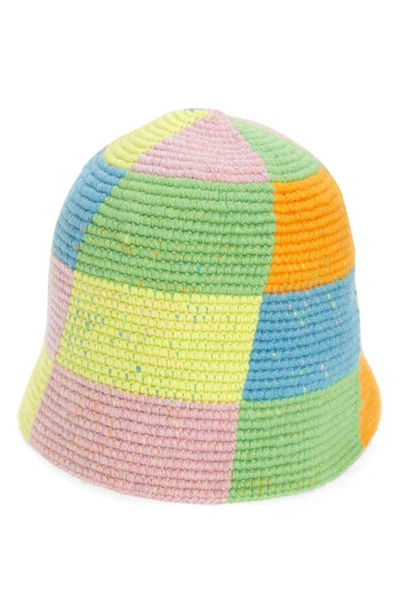 The Elder Statesman Toy Check Crochet Cashmere Bucket Hat In Pink