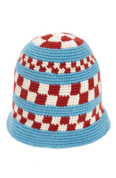The Elder Statesman Speed Check Crochet Cashmere Bucket Hat In Blue