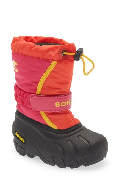 Sorel Kids' Flurry Weather Resistant Snow Boot In Poppy Red/ Cactus Pink