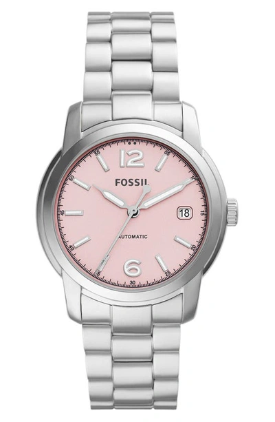 Fossil Women's Heritage Automatic Silver-tone Stainless Steel Bracelet Watch 38mm