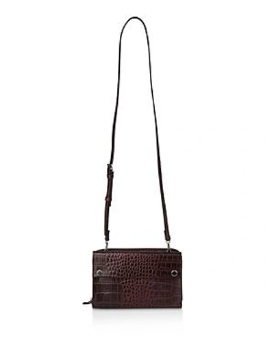 Whistles Aubry Croc-embossed Leather Crossbody In Burgundy/silver