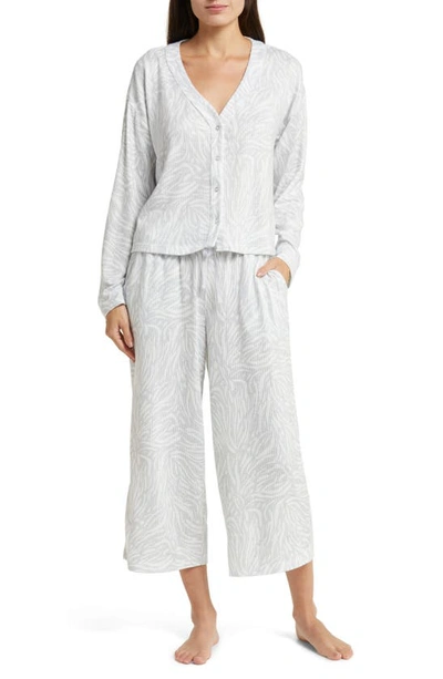 Splendid Print Long Sleeve Crop Pajamas In Grey Heather-ink Animal