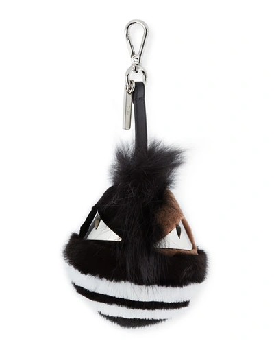 Fendi Striped Fur Monster Charm For Men's Bag, Black