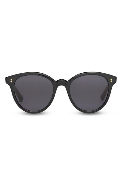 Toms Aaryn 50mm Round Sunglasses In Shiny Black/ Dark Grey