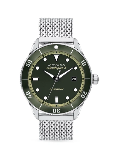 Movado Men's Heritage Calendoplan Swiss Automatic Silver-tone Stainless Steel Bracelet Watch 43mm Women's S In Green/silver