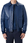 Bugatchi Leather Bomber Jacket In Night-blue
