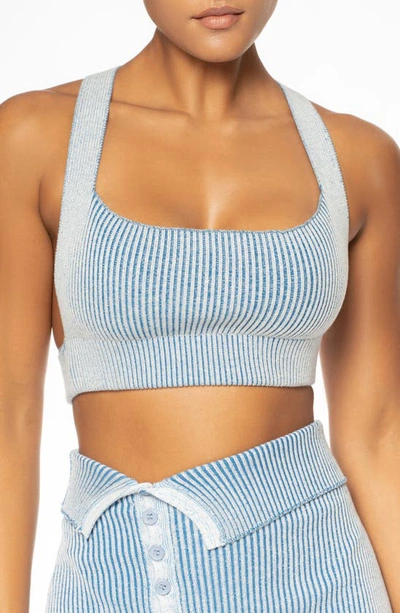 Jluxlabel Jodie Rib Knit Crop Tank In Denim/ White