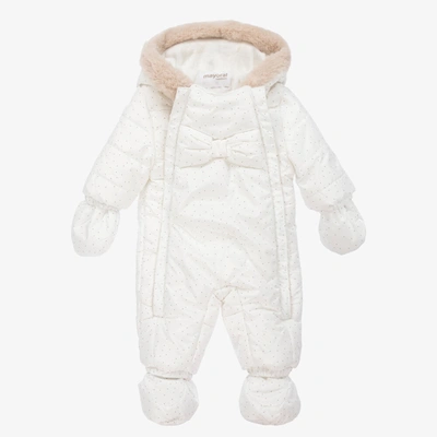 Mayoral Newborn Girls Ivory Padded Baby Snowsuit