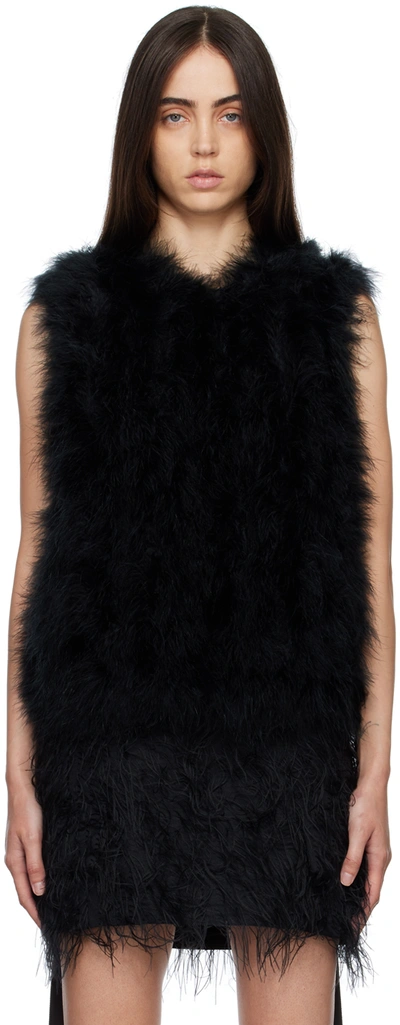 Yves Salomon Black Feather Vest In Noir