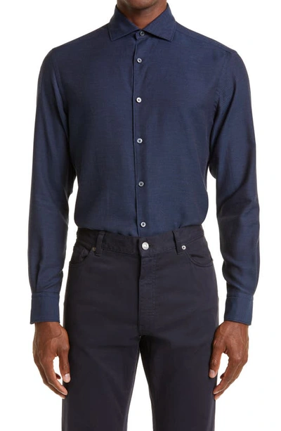 Zegna 杰尼亚（）经典款 男士蓝色cashco 长袖衬衫e7x44-srf5-190-s In Dark Blue