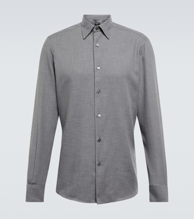 Zegna Melange Cashco Regular Fit Long Sleeved Shirt In Gray