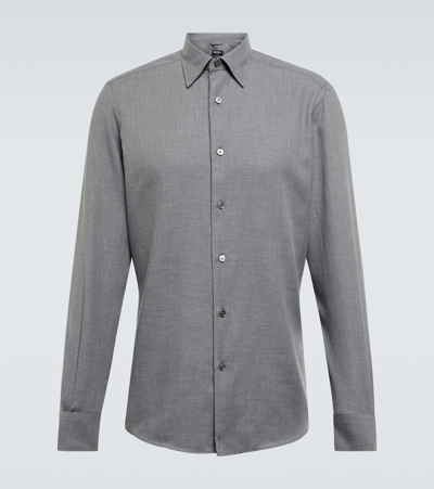 Zegna Melange Cashco Regular Fit Long Sleeved Shirt In Gry Sld