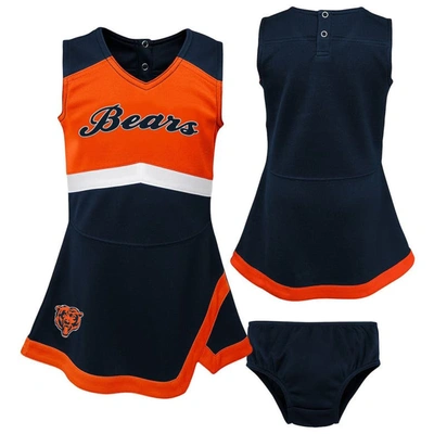 Outerstuff Kids' Girls Toddler Navy/orange Chicago Bears Cheer Captain Jumper Dress