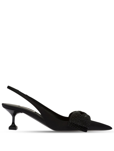 Miu Miu Satin Slingback Pumps In Nero