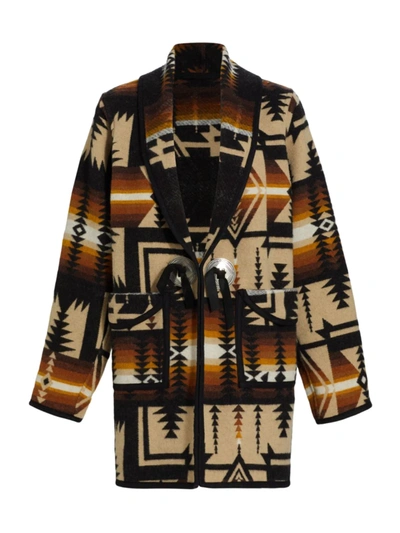 Fortela Fran Satin-trimmed Wool-jacquard Coat In Multicolor
