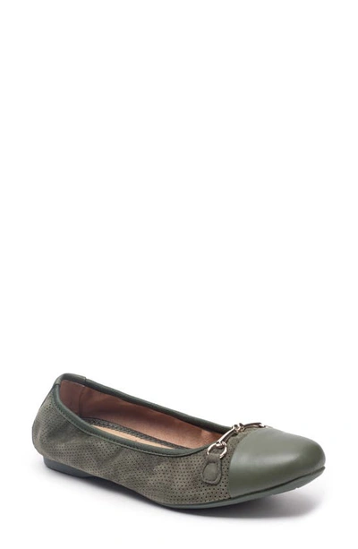 Me Too Brielle Cap Toe Perforated Ballet Flat In Dark Moss Suede