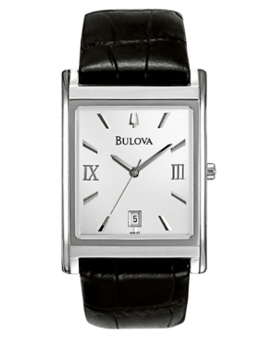 Bulova Men's Black Leather Strap Watch 45mm 96b107