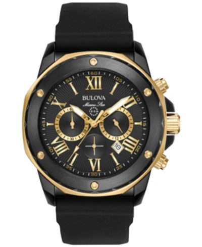 Bulova Men's Chronograph Marine Star Black Silicone Strap Watch 44mm 98b278 In Black / Gold Tone / Yellow
