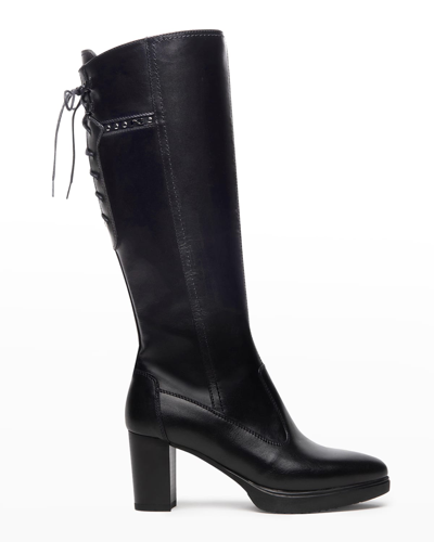 Nerogiardini Corset Leather Tall Platform Booties In Black