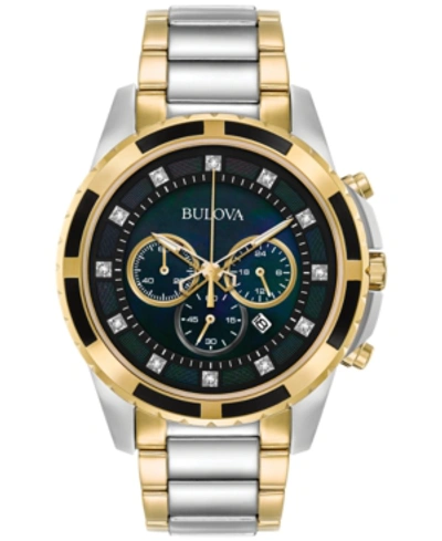 Bulova Men's Chronograph Diamond Accent Two-tone Stainless Steel Bracelet Watch 44mm 98d132 In White