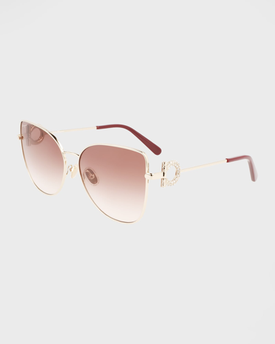 Ferragamo Crystal Gancini Metal Cat-eye Sunglasses In Gold Brown