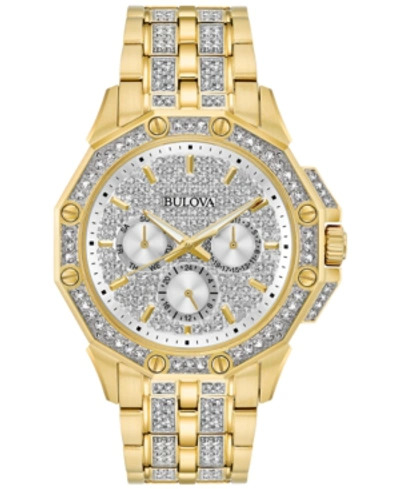 Bulova Men's Crystal Accented Gold-tone Stainless Steel Bracelet Watch 43mm In White