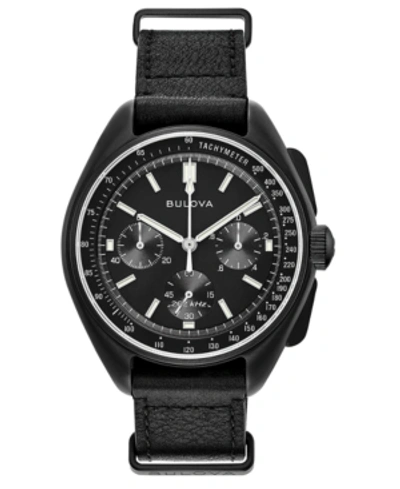 Bulova Men's Lunar Pilot Chronograph Black Leather Strap Watch 45mm In White