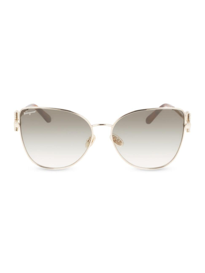 Ferragamo Crystal Gancini Metal Cat-eye Sunglasses In Gold Green