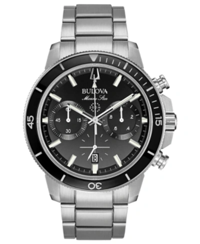 Bulova Men's Chronograph Marine Star Stainless Steel Bracelet Watch 45mm In Silver