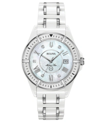 Bulova Women's Marine Star Diamond-accent White & Silver-tone Ceramic Bracelet Watch 37mm