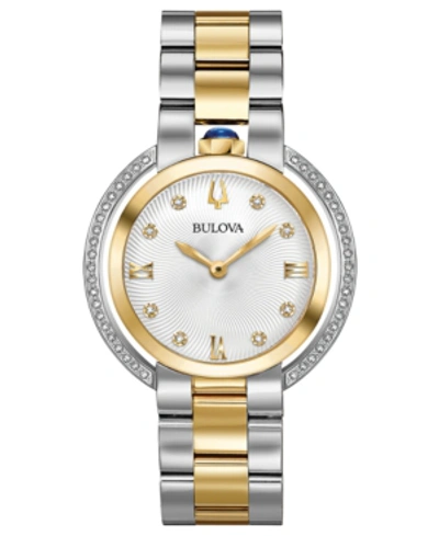 Bulova Women's Rubaiyat Diamond (1/4 Ct. T.w.) Two-tone Stainless Steel Bracelet Watch 35mm In White/multi