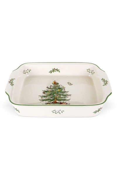 Spode Christmas Tree Rectangular Handled Dish In Green