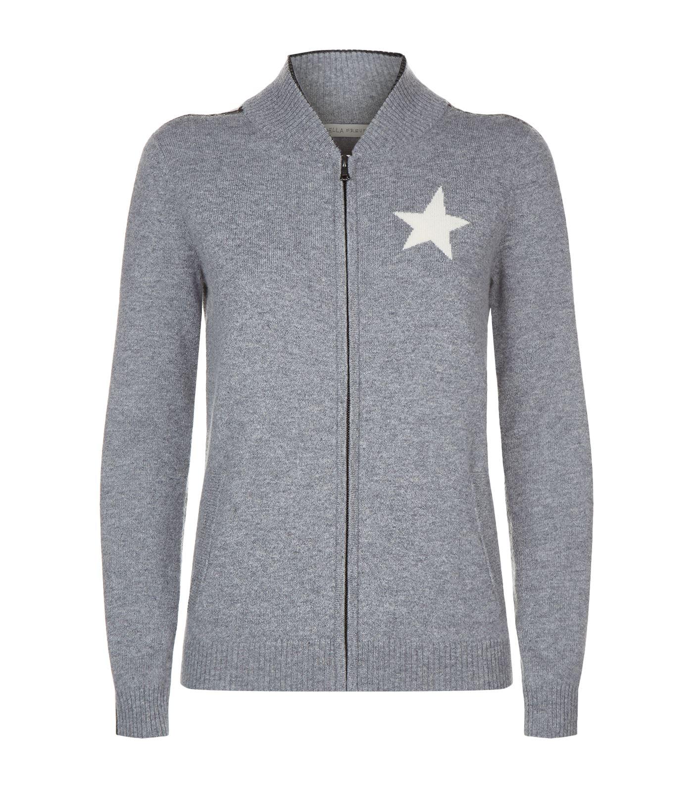 Bella Freud Billie Star Cashmere Zipped Sweatshirt Grey L Modesens