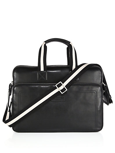 Bally Thoron Leather Business Bag In Black-White | ModeSens