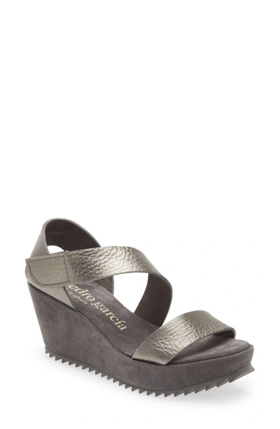 Pedro Garcia Fely Wedge Sandal In Storm Cervo Lame