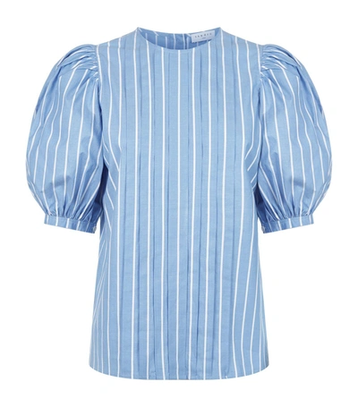 Sandro Puff-ball Sleeves Cotton Blouse In Sky Blue