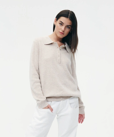 Naadam Merino Cashmere Ribbed Polo In Oatmeal
