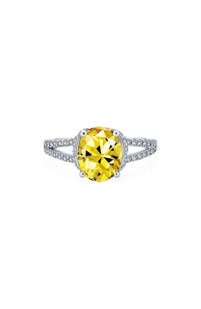 Bling Jewelry Sterling Silver Cubic Zirconia Split Pave Shank Band Engagement Ring In Yellow