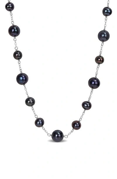 Delmar Sterling Silver 6.5-7mm Cultured Freshwater Pearl Necklace In Black