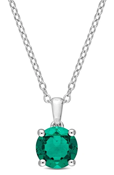 Delmar Sterling Silver Lab Created Emerald Pendant Necklace In Green